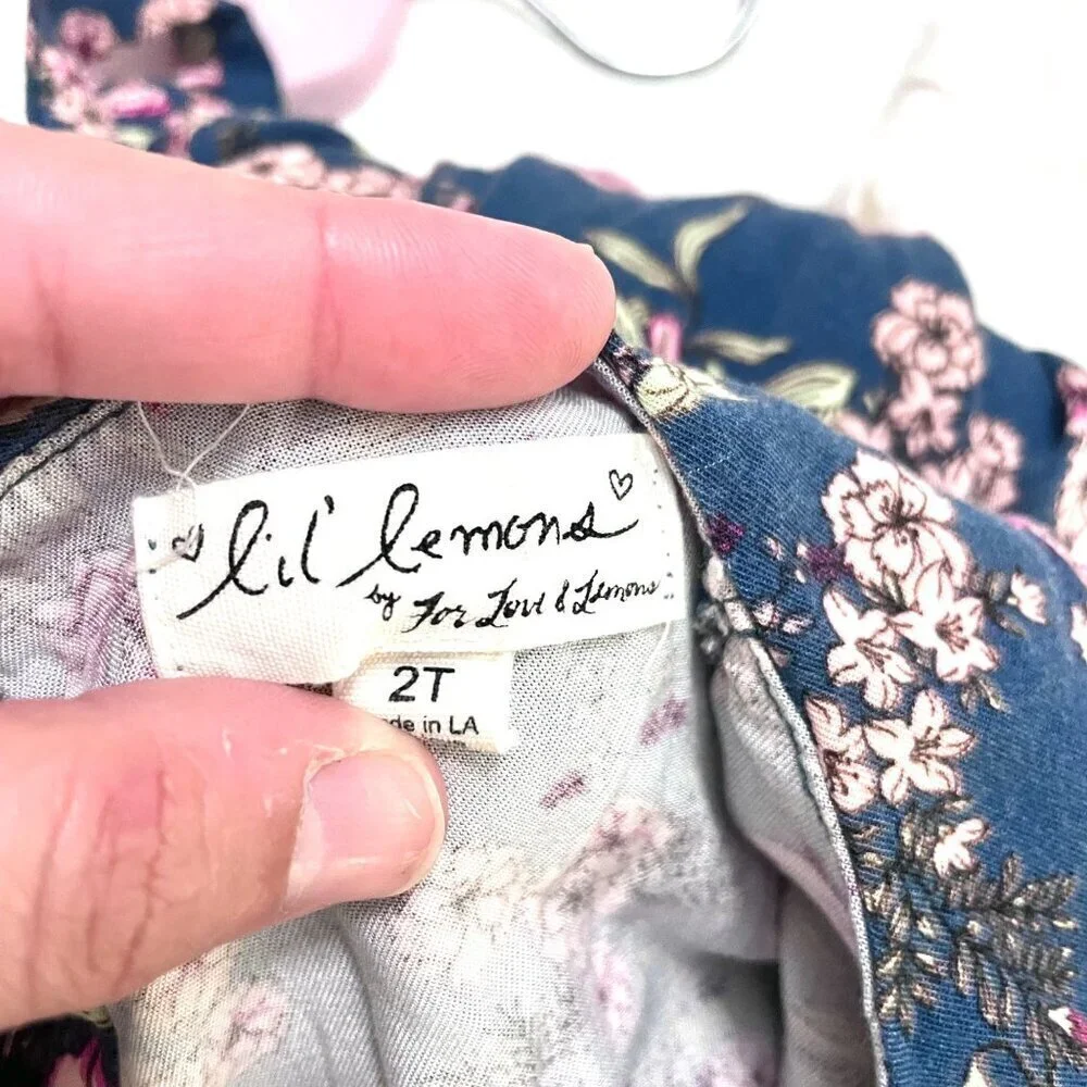 Lil Lemons Floral Long Sleeve Bell Sleeve Dress Blue Size 2T